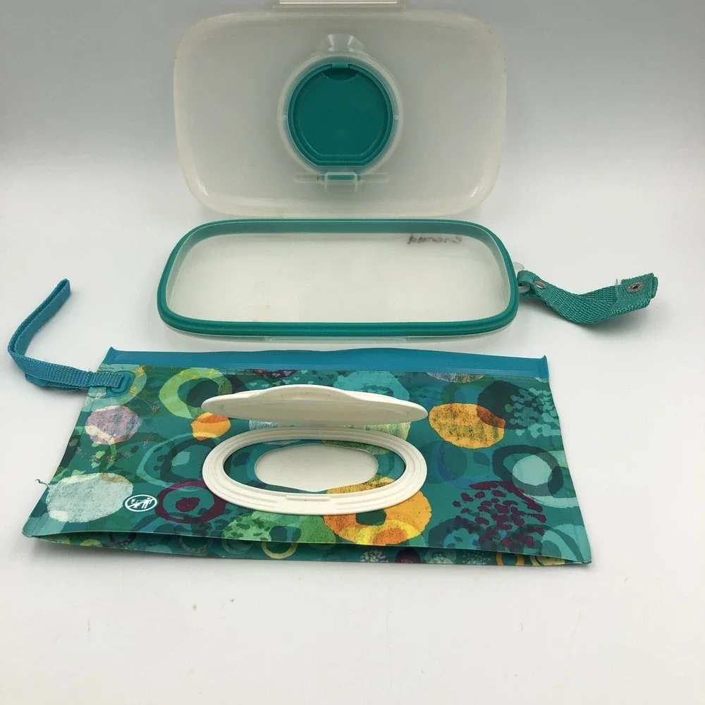 2 Vintage‎ Baby Wipes Travel Cases, Container Box. Clear Colors Huggies